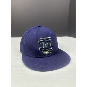 Vintage‎ Notre Dame Hat Fitted Mens 7 3/8 Navy Blue Gold New Era 5950 Wool Pro